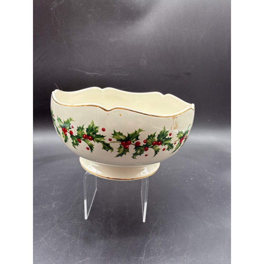 Lenox Teleflora 75th Anniversary Holly Berry Serving Bowl w/ Gold Trim 2009